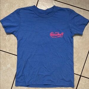 Baseball Lifestyle- (YM)Blue Short Sleeve Tee with Pink Logo